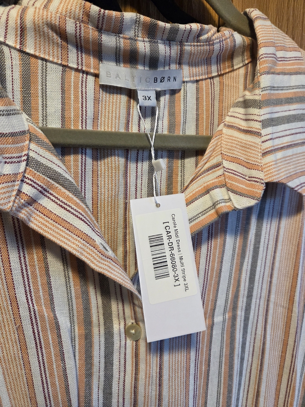 Baltic Born Striped Button-Front Shirt Dress in Peach, Cream & Gray - Picture 2 of 4
